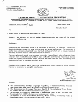 Circular no.21_issued by CBSE in Year 2014_Advisory favouring non-leather shoes in school uniform_1